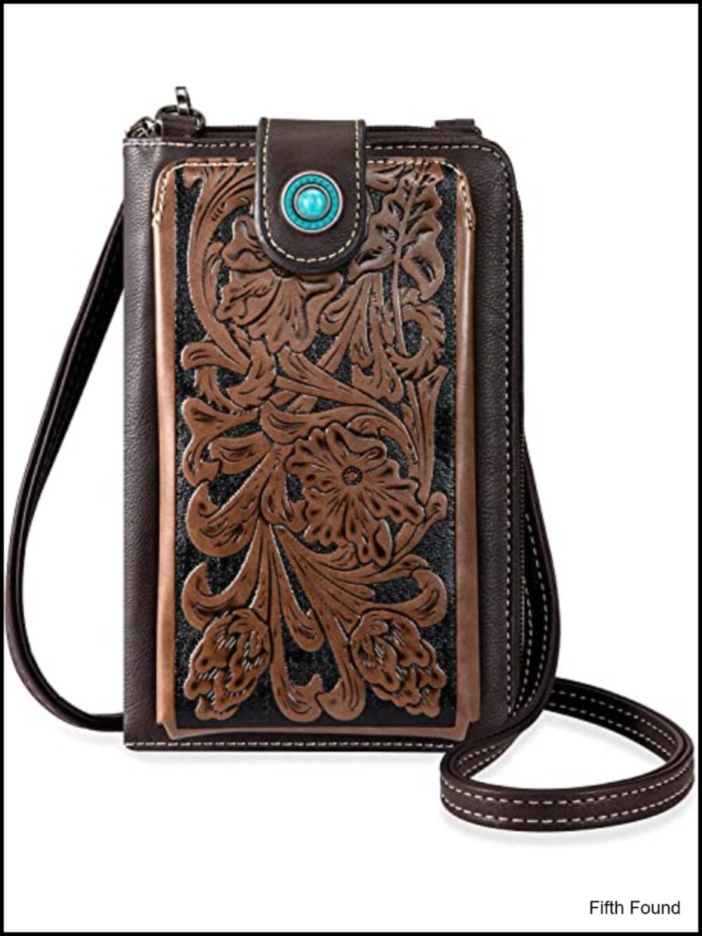 Western Crossbody Phone Wallet RFID Blocking Embossed Coffee